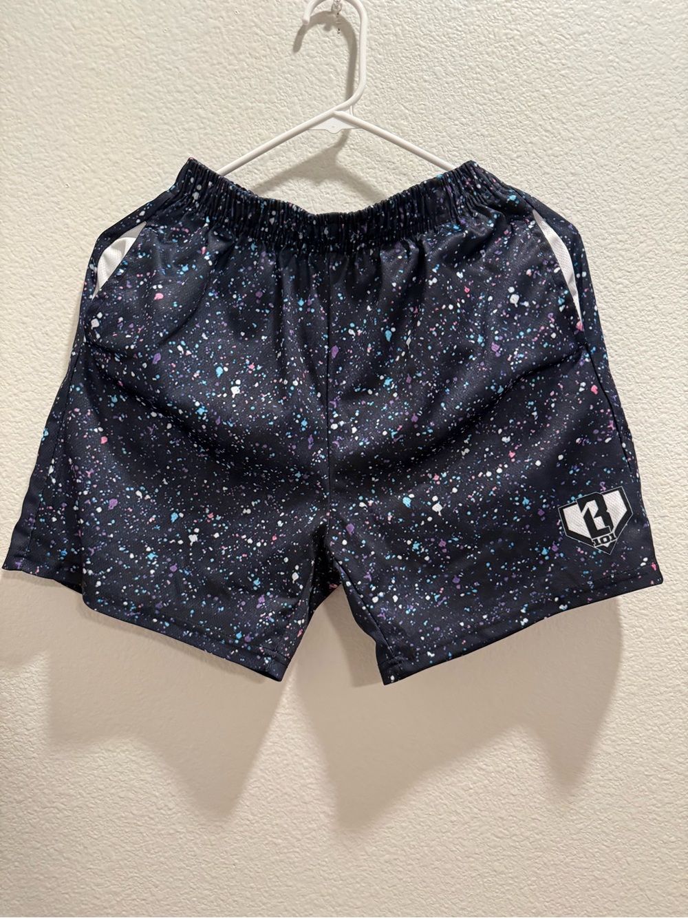 R2I 101 Kids S Black/Multicolor Speckled Athletic Activewear Shorts Elastic